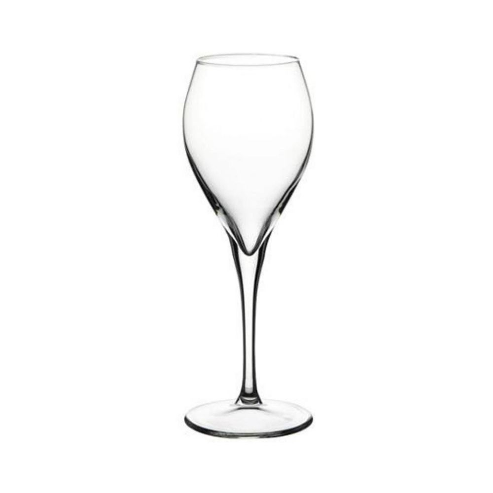 Ένα άδειο κολονάτο ποτήρι κρασιού σε λευκό φόντο