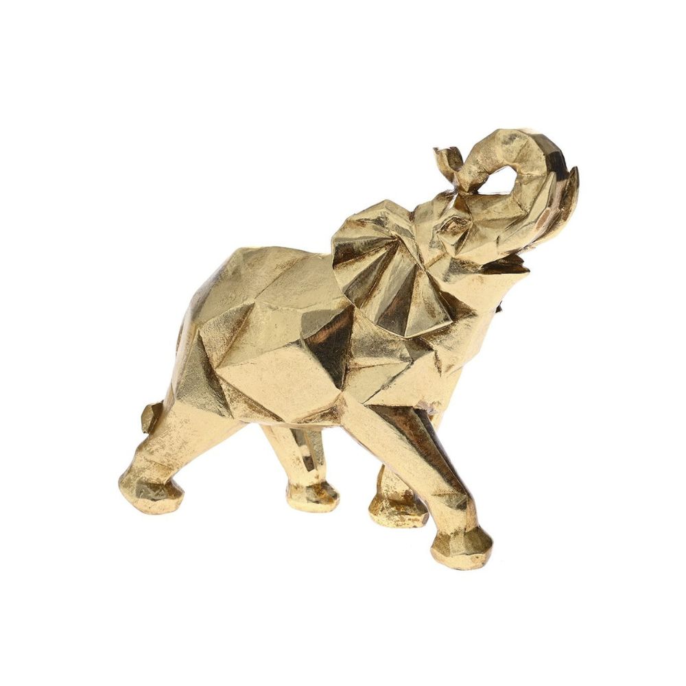 Ένας μικρός χρυσός ελέφαντας από πολυρεζίν με σηκωμένη προβοσκίδα
