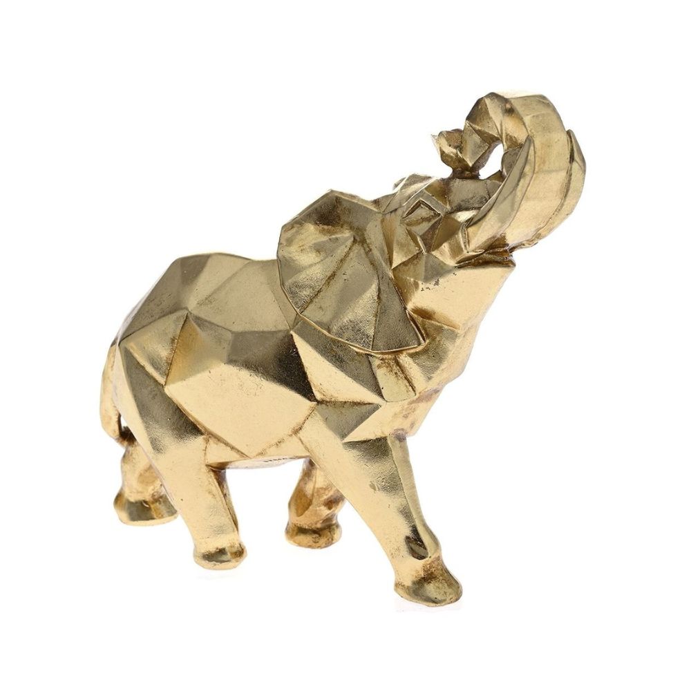 Ένας μεγάλος χρυσός ελέφαντας από πολυρεζίν με σηκωμένη προβοσκίδα