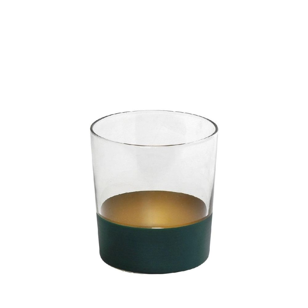 Ένα ποτήρι γενικής χρήσης σε πράσινο ματ χρώμα στο εξωτερικό του και χρυσό στο εσωτερικό του