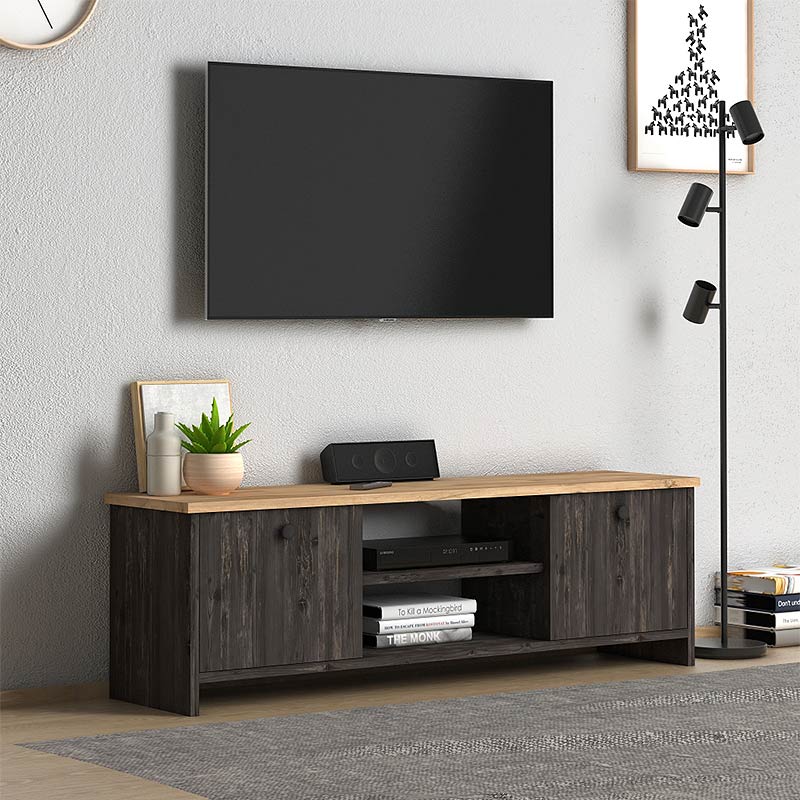 Έπιπλο τηλεόρασης Cube Megapap μελαμίνης χρώμα pine - industrial grey 120x30x40εκ.