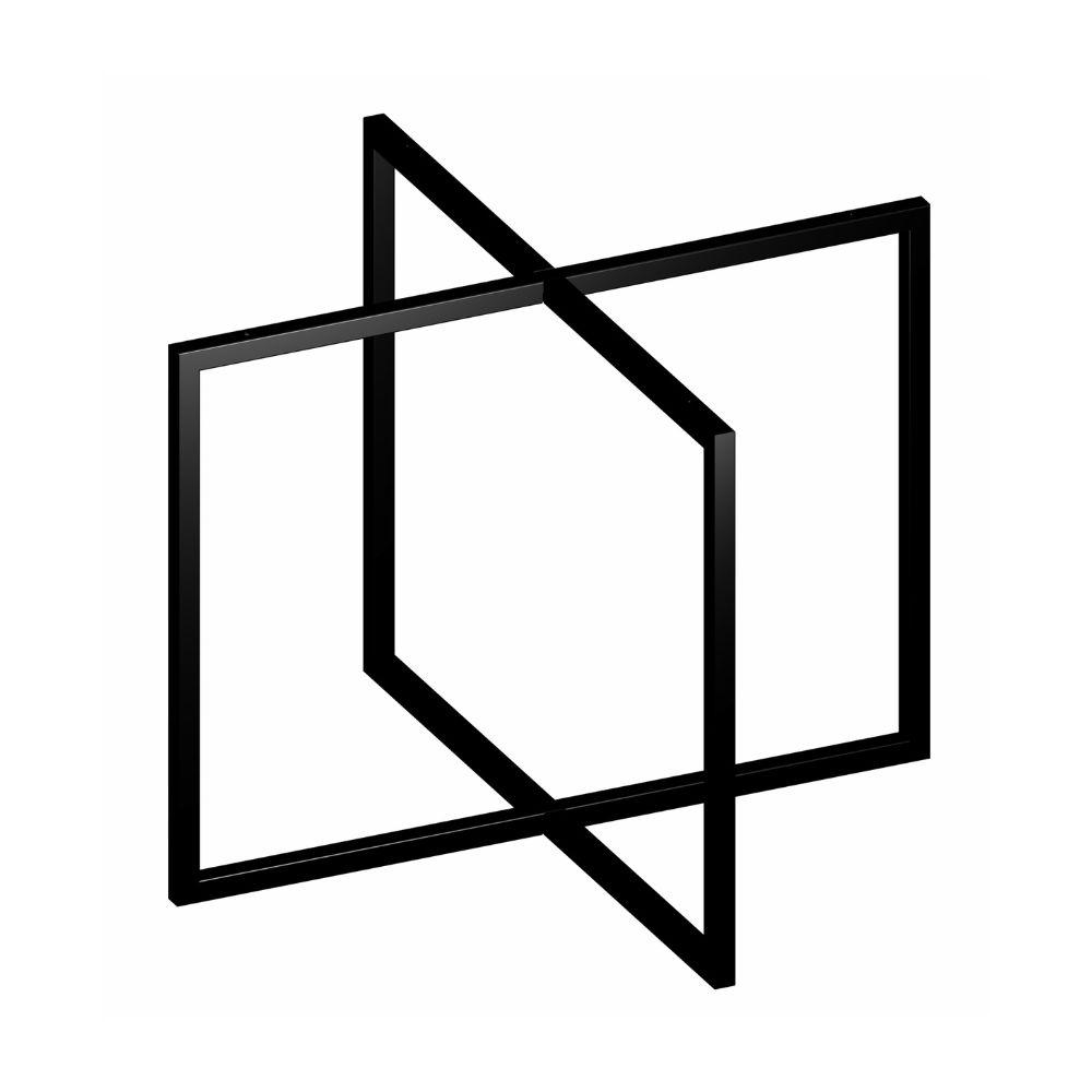 Μία μεταλλική βάση για βοηθητικό τραπεζάκι σαλονιού σε σχήμα δύο γεωμετρικών τετραγώνων που τέμνονται