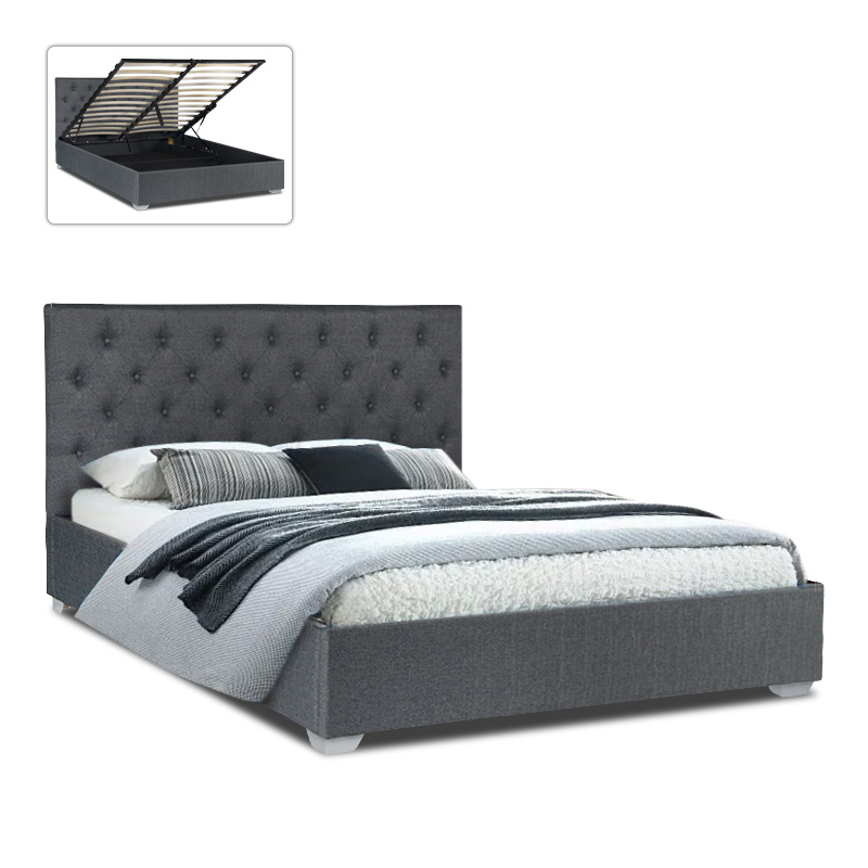 Κρεβάτι Megan Megapap υφασμάτινο με αποθηκευτικό χώρο χρώμα ανθρακί 160x200εκ.