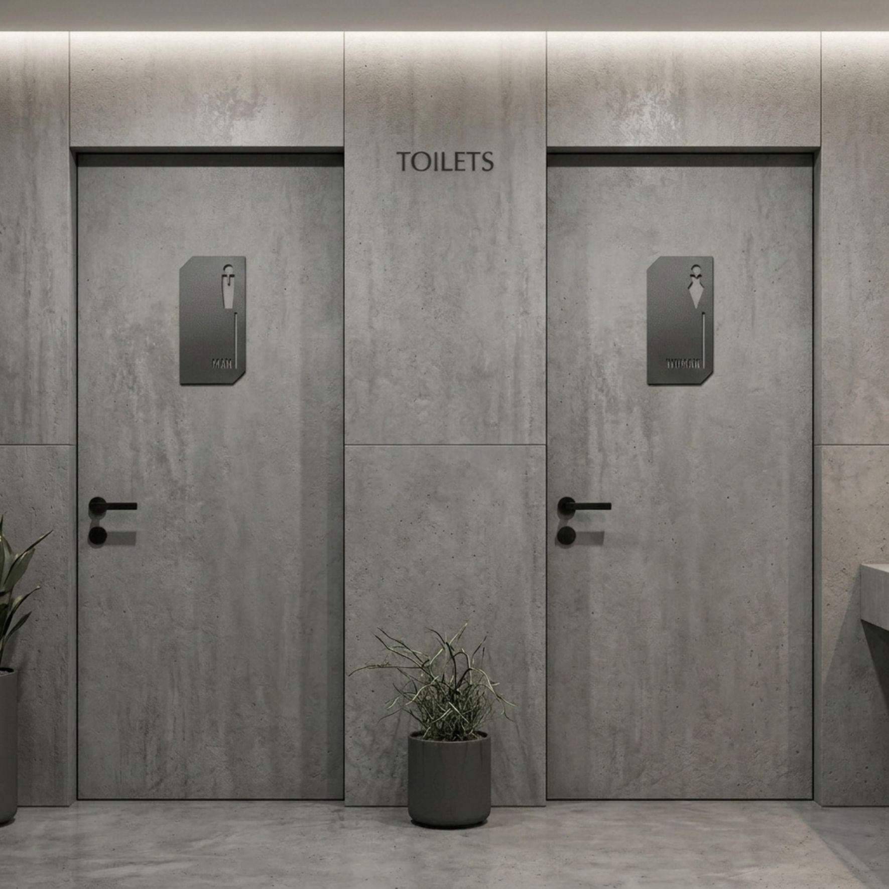 μαύρες μεταλλικές ενδείξεις wc ανδρών γυναικών minimal signage επαγγελματικός χώρος Creative Home