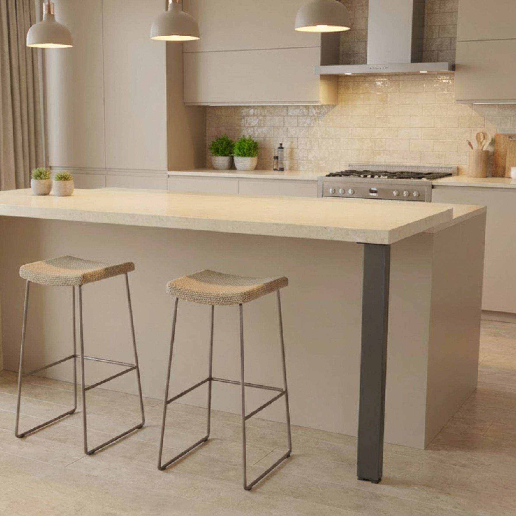 Μεταλλικό πόδι πάγκου κουζίνας 82cm σε μαύρο ματ τοποθετημένο σε μοντέρνο χώρο κουζίνας