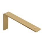 Μία χρυσή ματ μεταλλική γωνία για ράφι φωτογραφισμένη σε λευκό φόντο