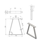 Τεχνικό σχέδιο μεταλλικού ποδιού πάγκου με διαστάσεις 82x55 cm