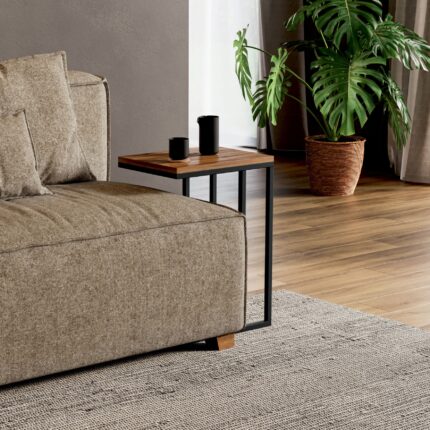 Βοηθητικό τραπεζάκι καναπέ με μεταλλική μαύρη βάση 30x40x69cm και ξύλινη επιφάνεια – σαλόνι με minimal διακόσμηση