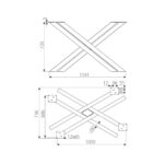 Τεχνικό σχέδιο της μεταλλικής χιαστί βάσης τραπεζιού με διαστάσεις και γωνίες στήριξης.