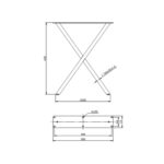 Τεχνικό σχέδιο μεταλλικού ποδιού τύπου Χ 43x38 cm με προφίλ σωλήνα 50x20 mm
