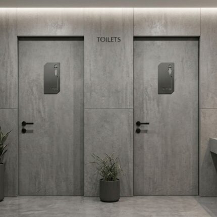 μαύρες μεταλλικές ενδείξεις wc ανδρών γυναικών minimal signage επαγγελματικός χώρος Creative Home