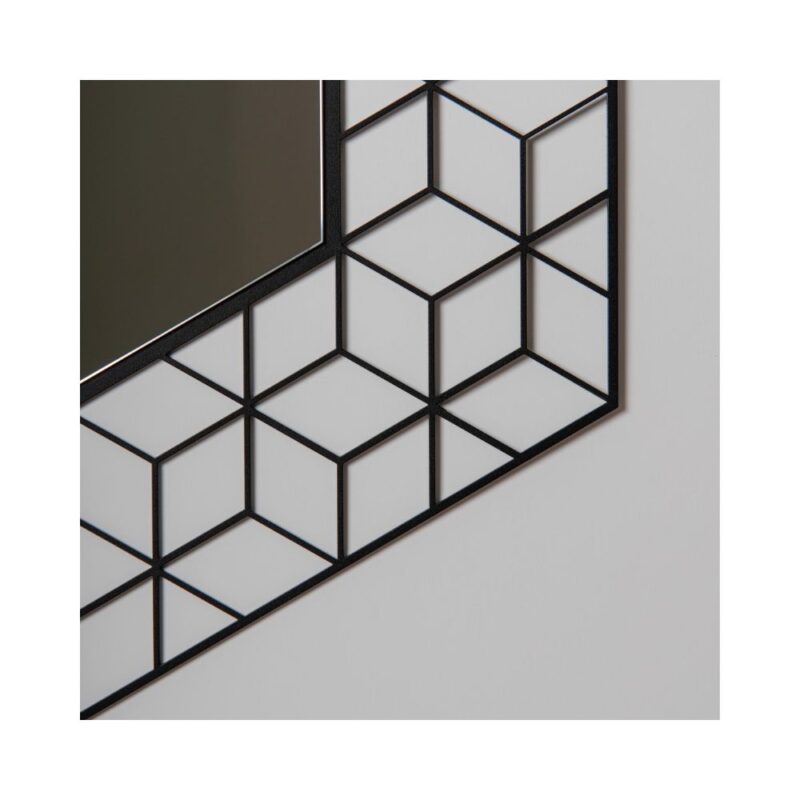 Ένας μεταλλικός γεωμετρικός μαύρος καθρέπτης σε μεγέθυνση