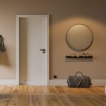 μεταλλικό ράφι τοίχου μαύρο με καθρέπτη σε minimal είσοδο σπιτιού modern interior Creative Home