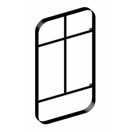 Ένα μαύρο μεταλλικό πλαίσιο καθρέπτη φωτογραφισμένο κάθετα