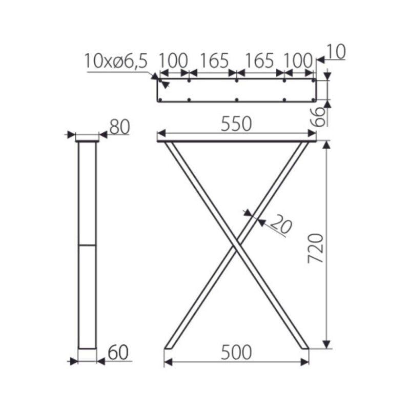 Το διαστασολόγιο από ένα μεταλλικό ανοξείδωτο πόδι επίπλου χιαστή