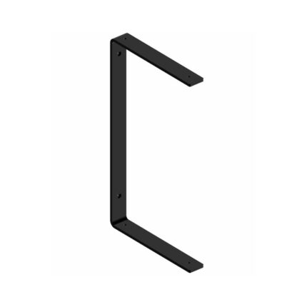 Μία μεταλλική μαύρη βάση στήριξης ραφιών σε λευκό φόντο