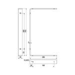 Το διαστασολόγιο από μία μεταλλική μαύρη βάση στήριξης ραφιών σε λευκό φόντο