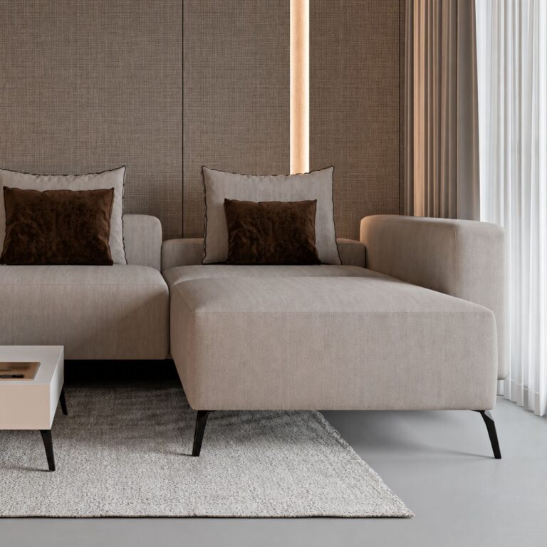 Μεταλλικά πόδια επίπλου Creative Home σε μπεζ καναπέ μοντέρνου σαλονιού, μαύρο ματ 17 cm.